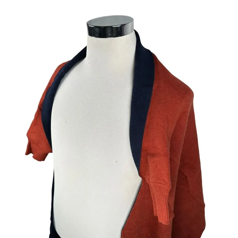MERSEA Sleeved Wrap Poncho Women's‎ OS Burnt Orange Ribbed Fringe Mer Sea Cotton